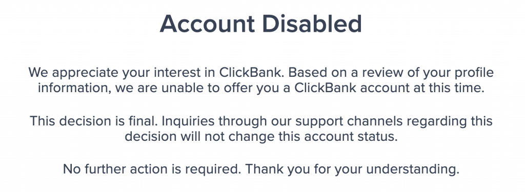 clickbank account disabled right after signed up